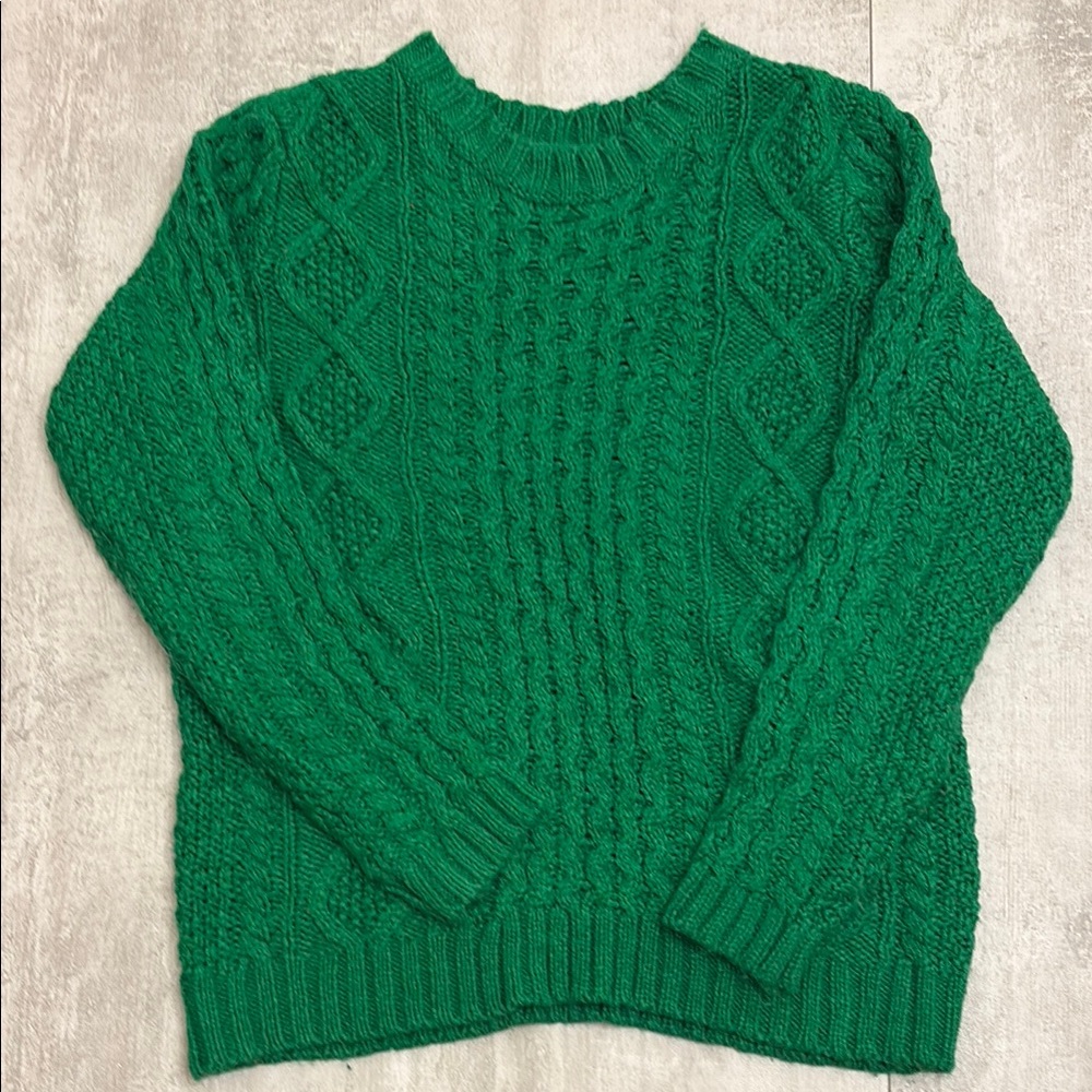 Kut from the Kloth Green Crew Neck Sweater with Cable Knit Pattern
